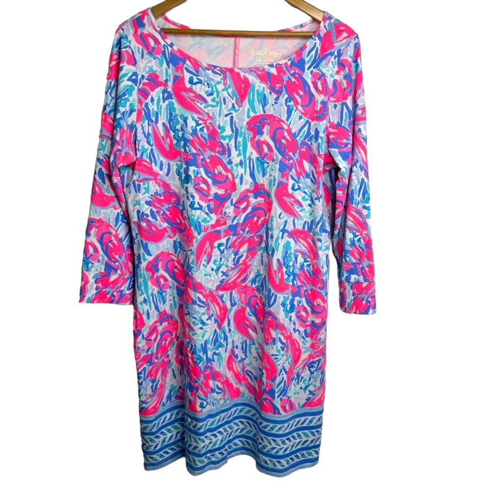 Lilly Pulitzer Pink & Blue Lobster Print Shift Dress